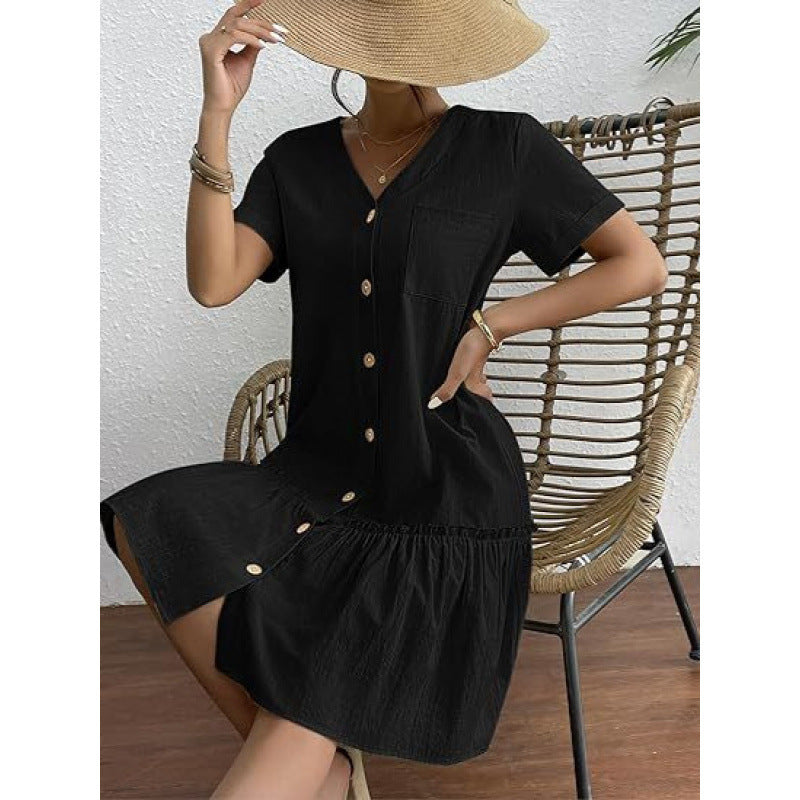 Women's Loose Summer Cotton And Linen Dress - Enfance-Heureuse