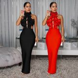 Vestido sexy con cuello halter y flores grandes para mujer