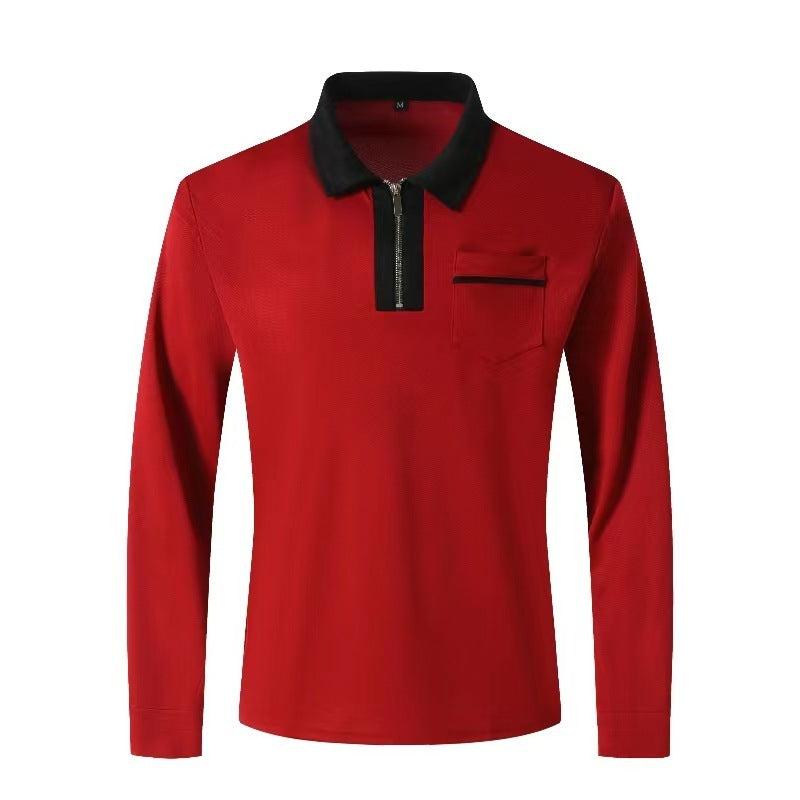 2024 Autumn Mens Long Sleeve Zipper Polo Shirts Casual Lapel Collar Zip Up Henley Shirts Cotton Sports Golf Tennis T-Shirts With Pockets - Enfance-Heureuse