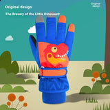 Children's Ski Windproof Warm Velvet Padded Thickened Little Dinosaur Gloves - Enfance-Heureuse