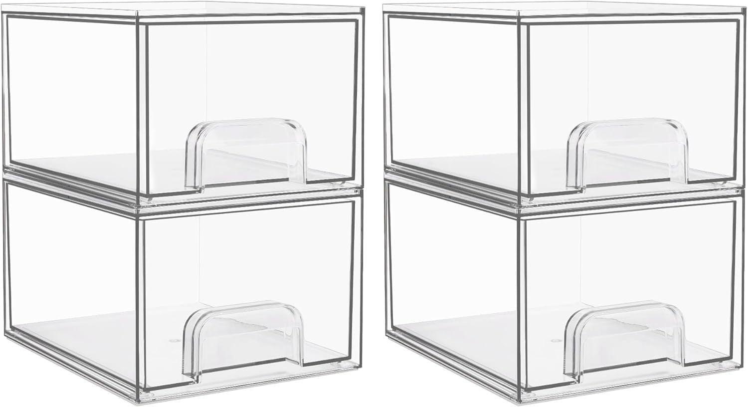 1 2 4 Pack Clear Stackable Storage Drawers, 11.2cm, 4.4in Tall Acrylic Bathroom Makeup Organizer,Plastic Storage Bins For Vanity, Undersink, Kitchen Cabinets, Pantry, Home Organization - Enfance-Heureuse