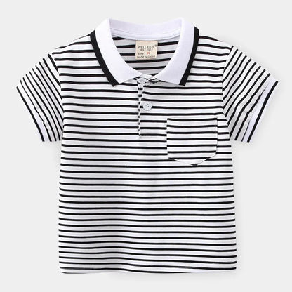 Children's Striped Short Sleeve Spicy Striped POLO Shirt - Enfance-Heureuse
