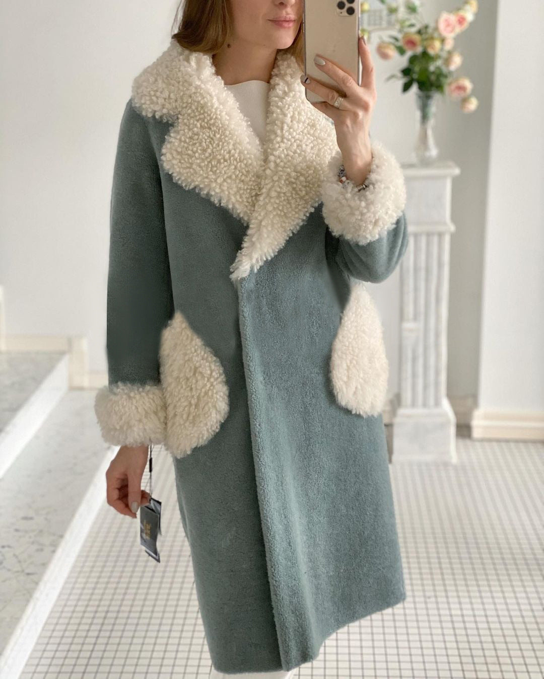 Lamb Wool Long Lapel Pocket Jacket Simple Women's Clothing - Enfance-Heureuse