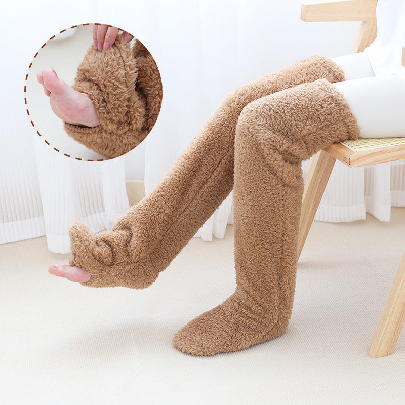 Over Knee High Fuzzy Long Socks Winter Warm Cold Leg Knee Joint Cold-proof Stockings Home Floor Sleeping Socks - Enfance-Heureuse