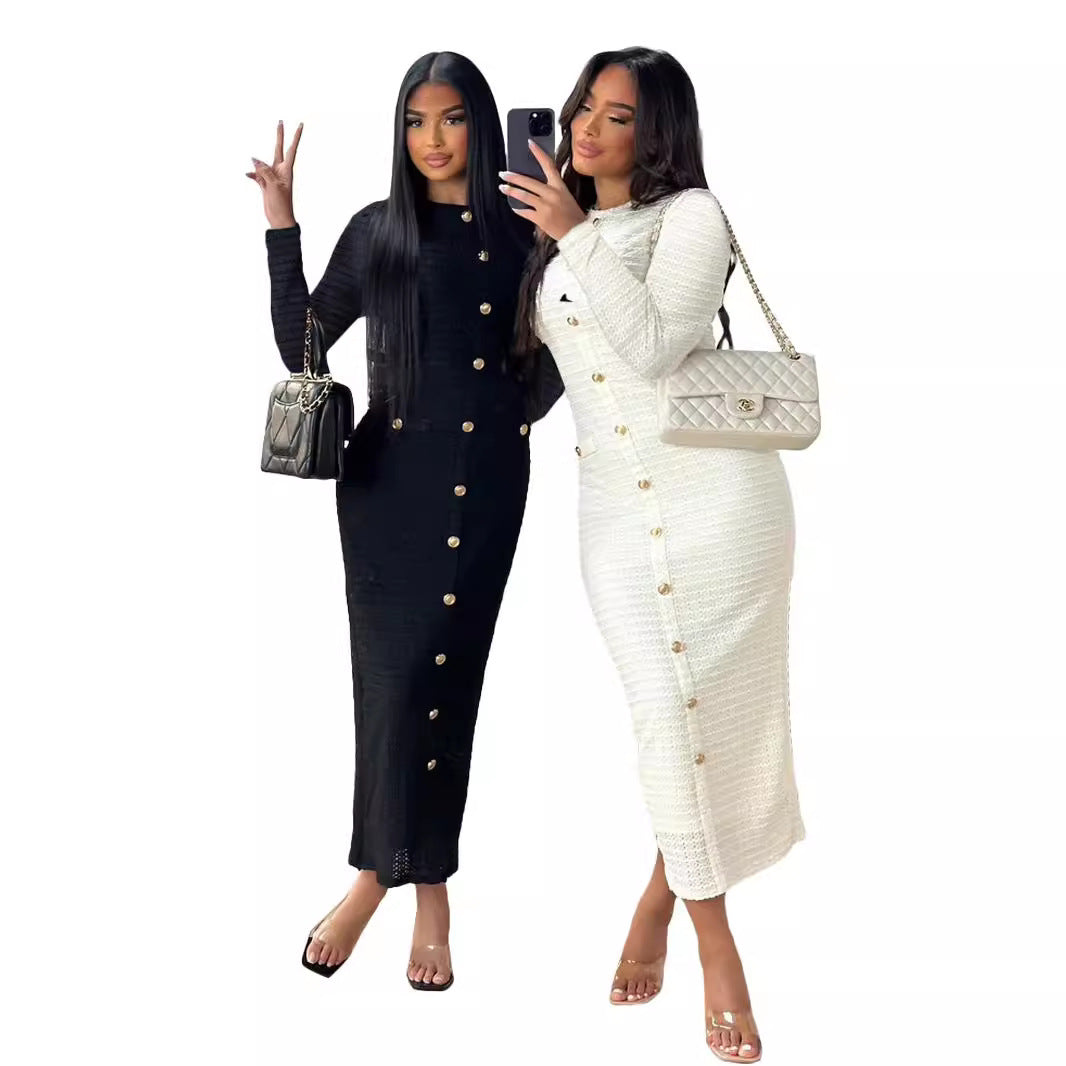 French Retro Slim Fit Slimming Knitted Long-sleeved Dress