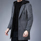 Mens Detachable Hooded Woolen Winter Coat Jacket Mid-Length Single Breasted - Enfance-Heureuse