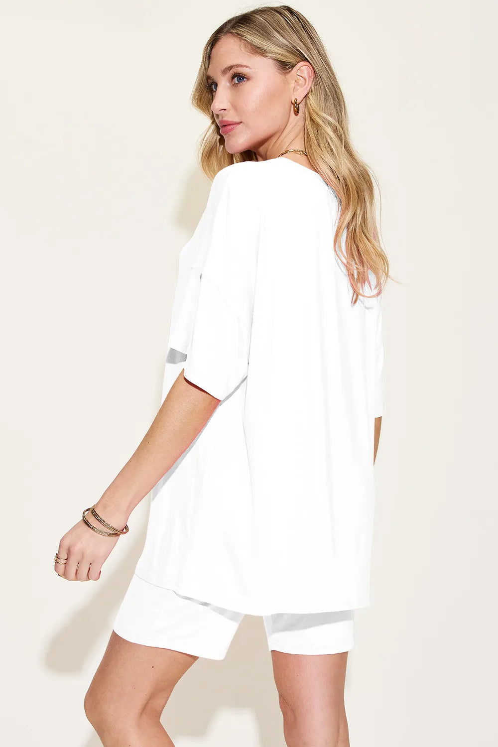 Basic Bae Bamboo Full Size V-Neck Drop Shoulder T-Shirt and Shorts Set - Enfance-Heureuse