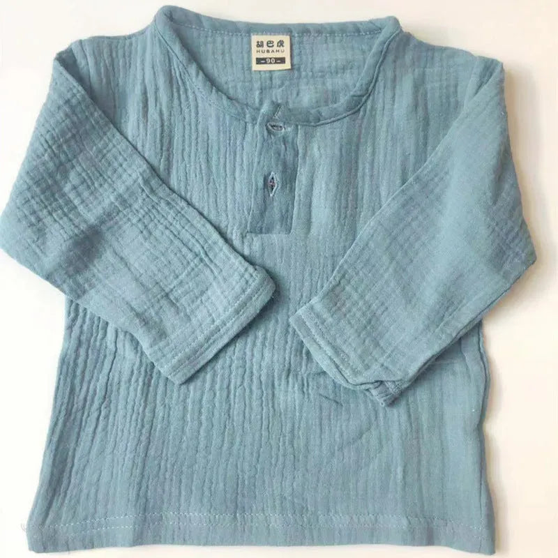 Camiseta de algodón y lino de manga corta para niño