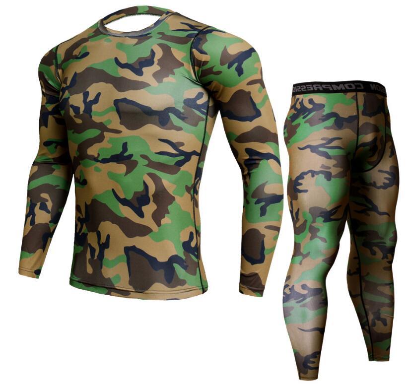 Mens Camouflage Pants & T Shirt Sets Fashion Crossfit T-shirt Compression Brand Clothing Joggers Men Casual Leggings - Enfance-Heureuse