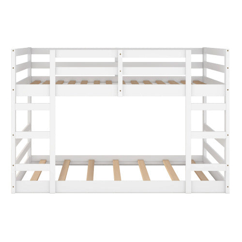 Full Over Full Bunk Bed With Ladder, White - Enfance-Heureuse