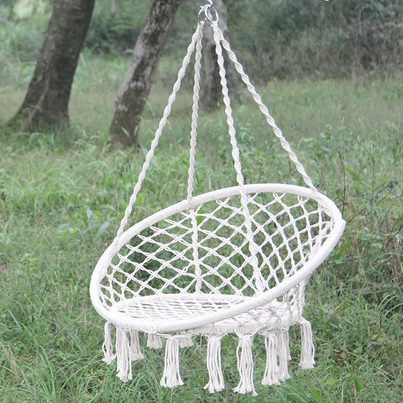 Nordic Style Round Hammock Outdoor Indoor Dormitory Bedroom Hanging Chair For Child Adult Swinging Single Safety Hammock - Enfance-Heureuse