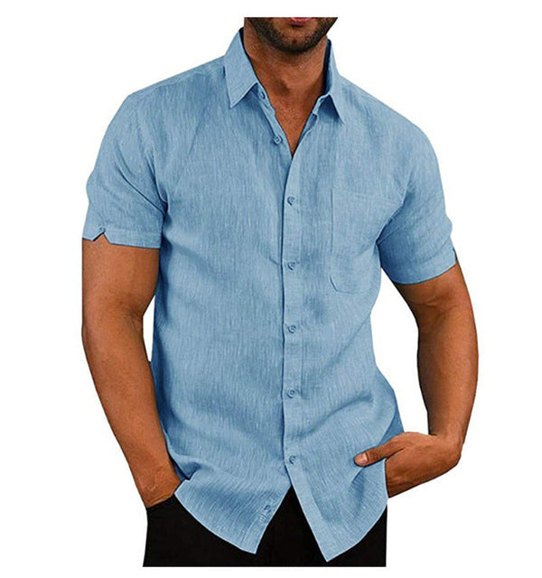 Men Short Sleeve Summer Solid Shirts Casual Loose Tops Tee - Enfance-Heureuse