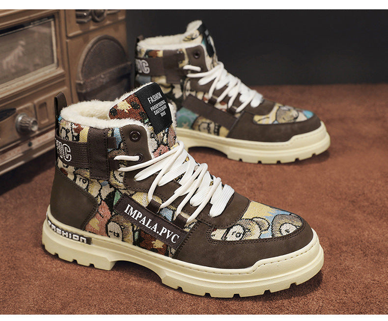 Fleece-lined Warm Martin Boots Worker Boot Men's Motorcycle Boots Student High-top Cotton Shoes - Enfance-Heureuse