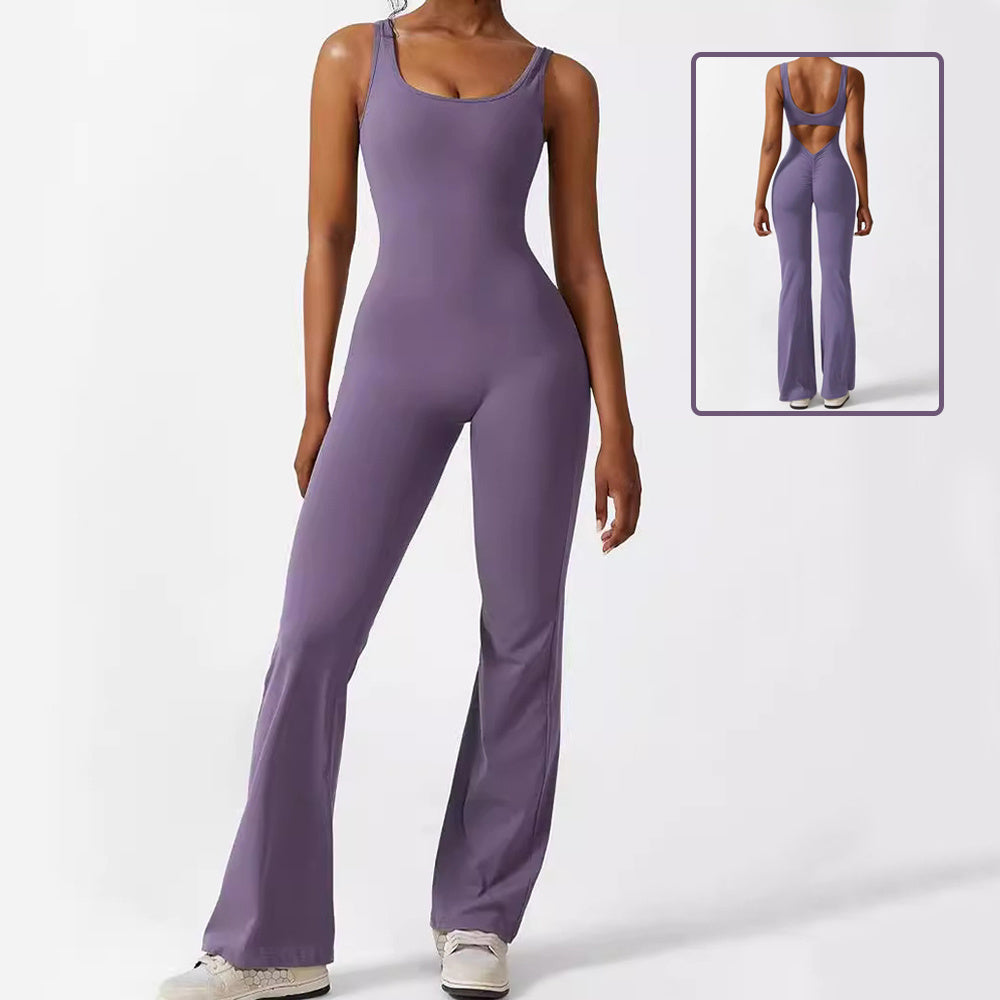 Women Sleeveless Flare Jumpsuits Fitness Yoga Long Pants - Enfance-Heureuse