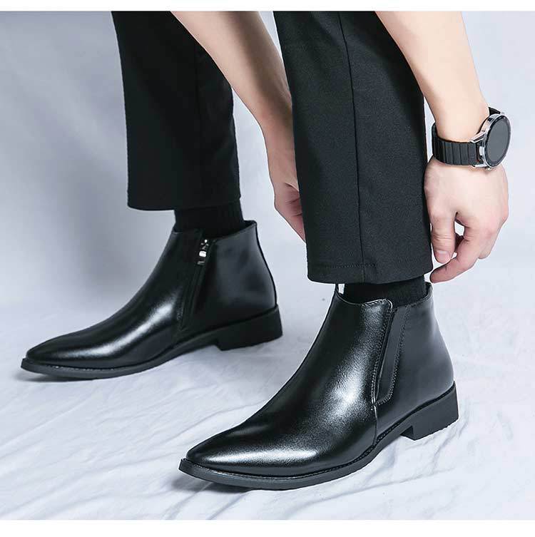High-top Leather Shoes Men's Side Zipper British Working Wear Ankle Boots - Enfance-Heureuse