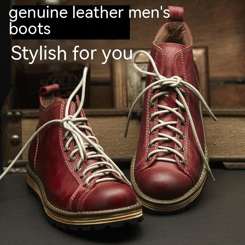 Men's Vintage Leather Big Toe Martin Boots - Enfance-Heureuse