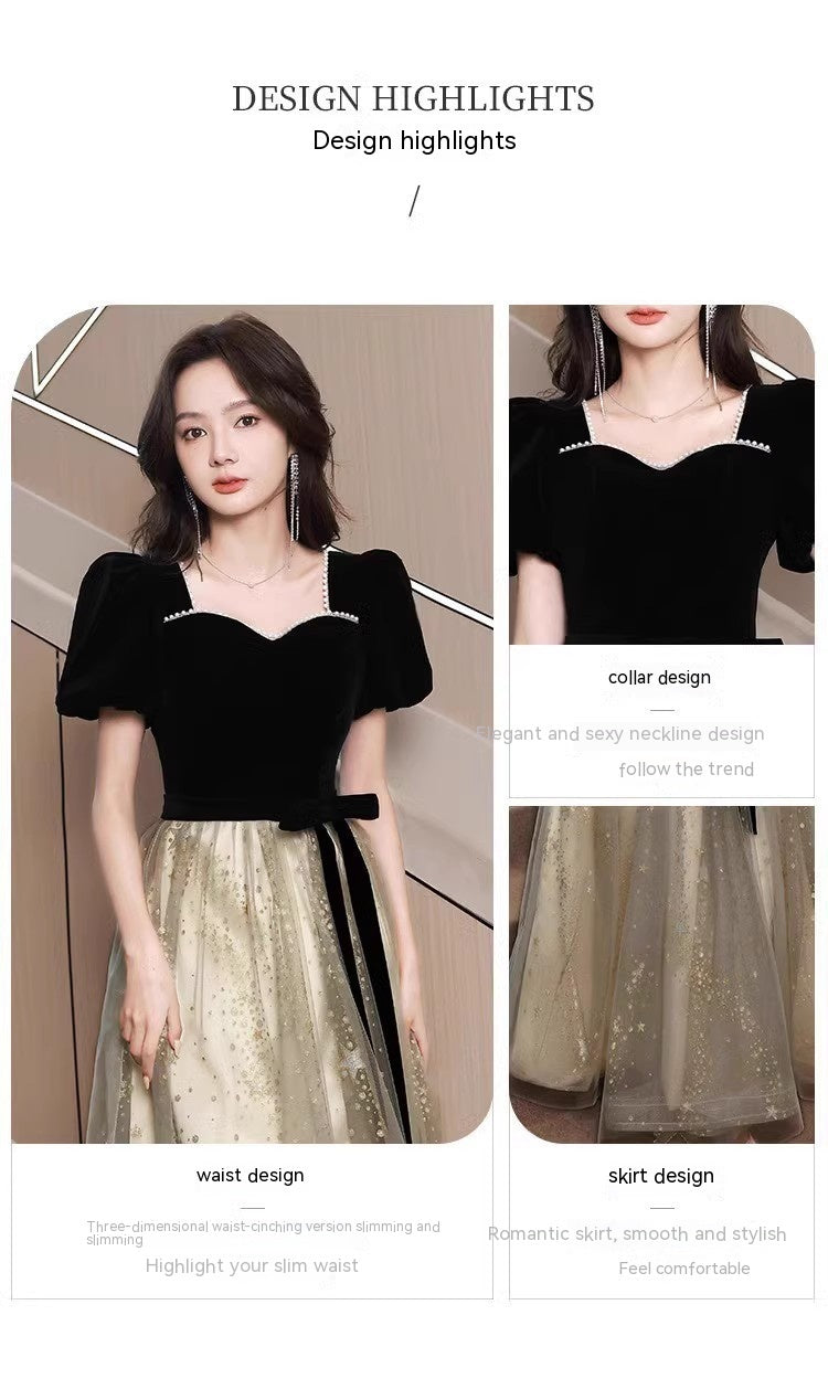 Women's French Light Luxury And Luxurious Black Evening Dress - Enfance-Heureuse