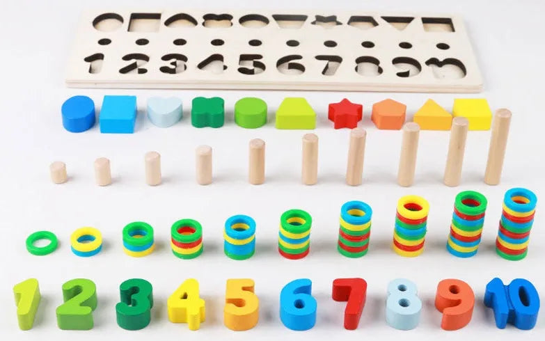 Wooden three-in-one color digital shape logarithmic board - Enfance-Heureuse