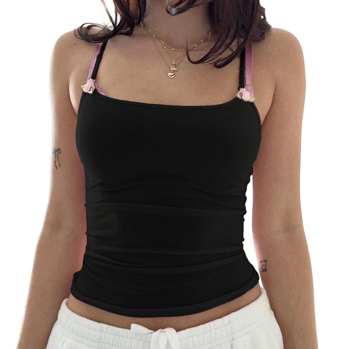 Slim-fit Style All-match Flowers Sling Top T-shirt - Enfance-Heureuse