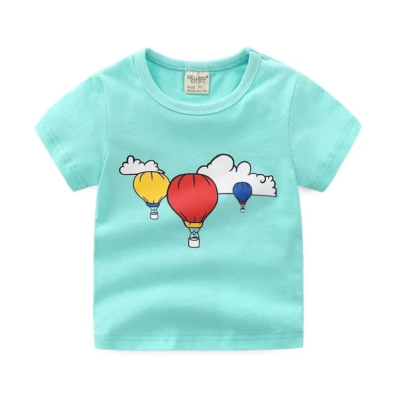 Children's summer cartoon print T-shirt - Enfance-Heureuse