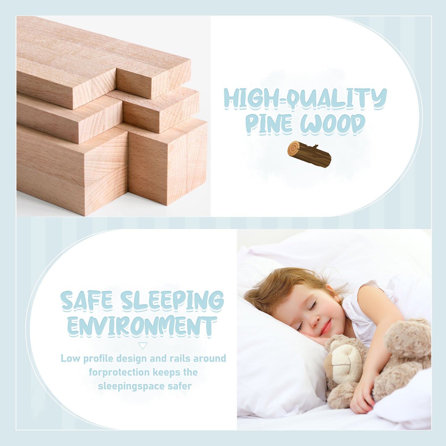 Full Size Bed Floor Bed With Safety Guardrails And Door For Kids, Gray - Enfance-Heureuse