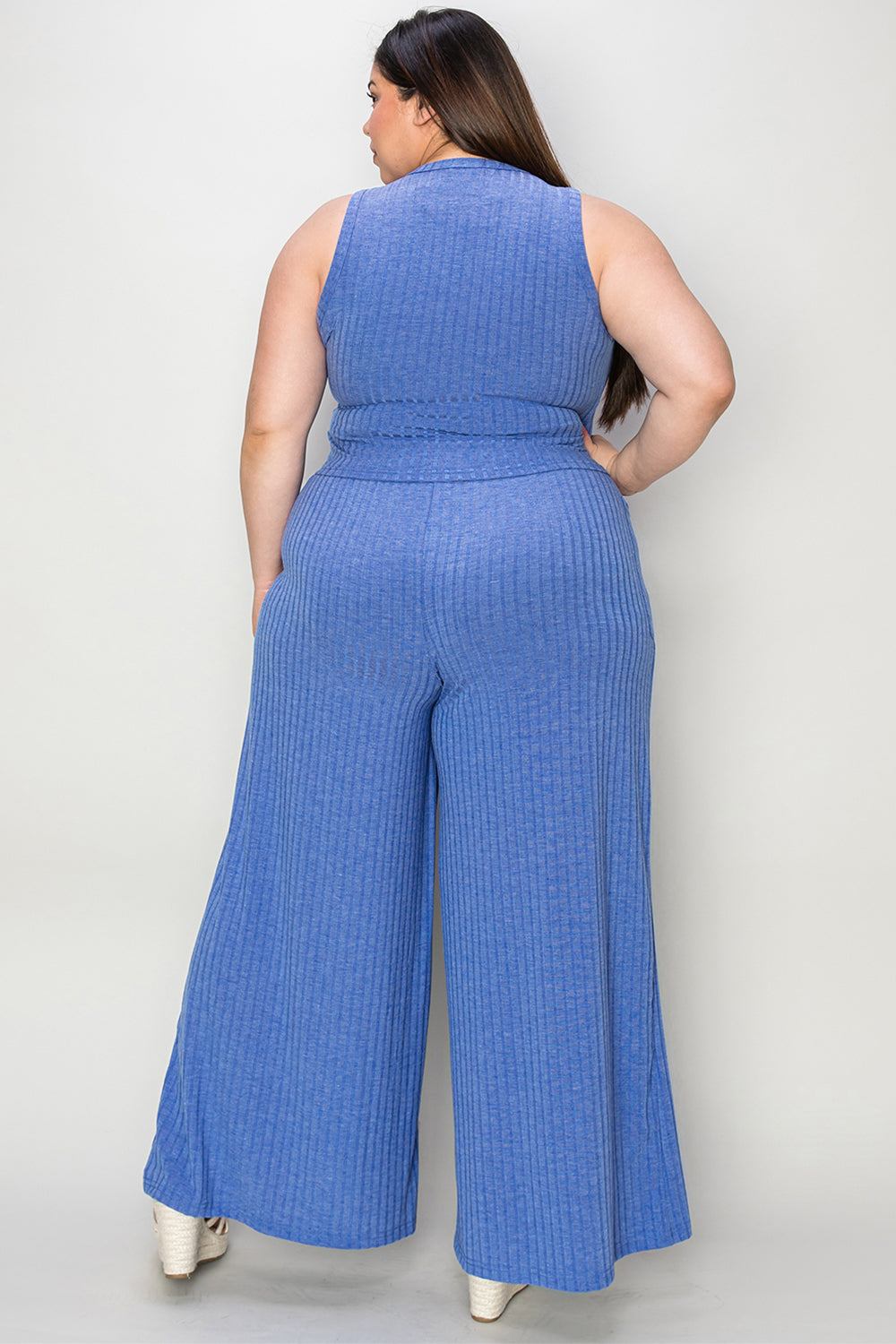 Basic Bae Full Size Ribbed Tank and Wide Leg Pants Set - Enfance-Heureuse