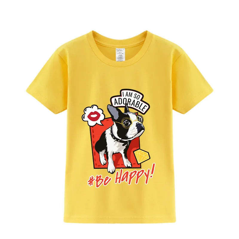Summer Cute French Bulldog Print Half-sleeve Bottoming Shirt - Enfance-Heureuse