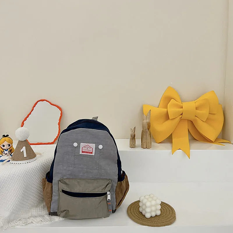 Children's Bags Simple And Lightweight Canvas Backpack Boys Girls Spine Protection - Enfance-Heureuse