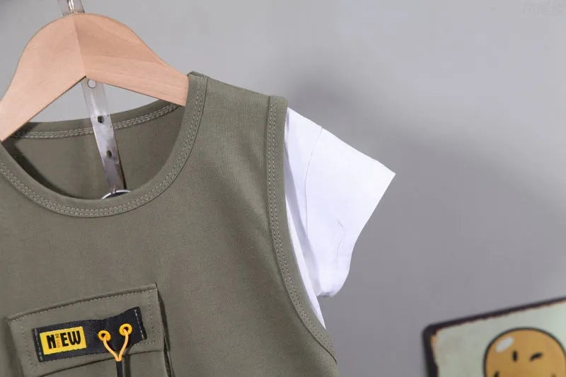 Shorts à manches courtes avec patchwork pour garçons - Enfance-Heureuse