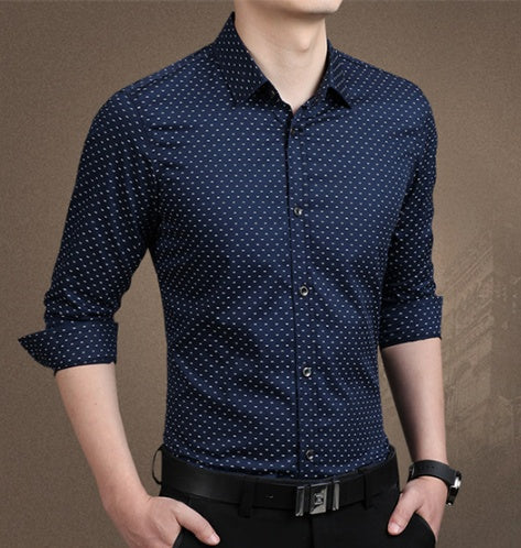 Chemise à manches longues pour homme, coupe slim, grande taille, imprimé pois, FGT 