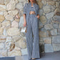 Striped Long Sleeve Cardigan Shirt Tube Top Wide Leg Pants Three-piece Set - Enfance-Heureuse