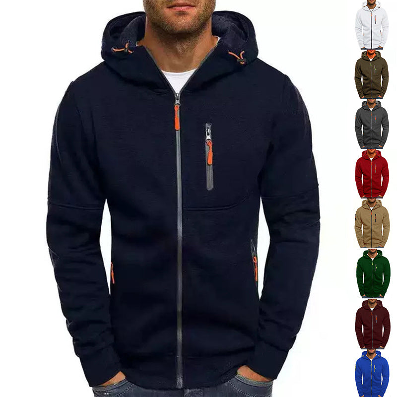 Men's Casual Zipper Hooded Sweater Solid Color Sports Fitness Jackets Cardigan - Enfance-Heureuse