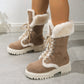 Winter Lace-up Snow Boots For Women Mid-tube Fleece Shoes Warm Chunky Heels Plush Boot - Enfance-Heureuse