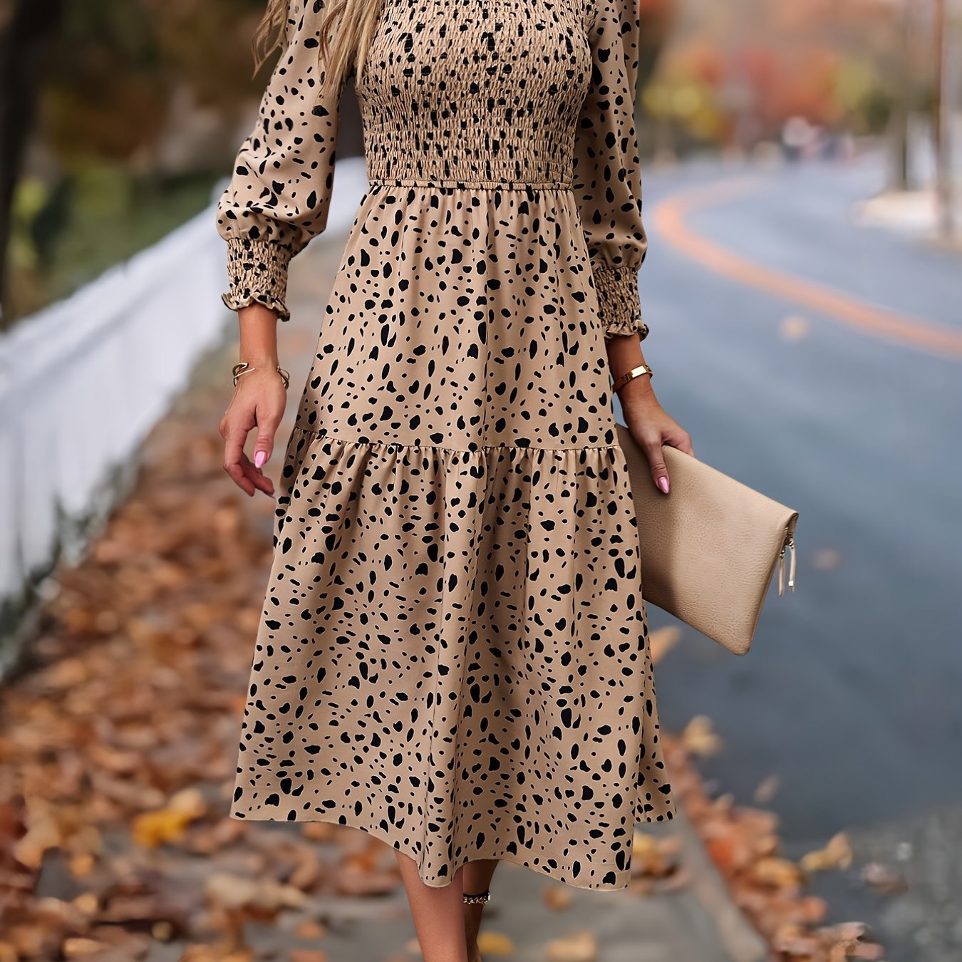 Women's Clothing Leopard Print Long Sleeve Dress - Enfance-Heureuse