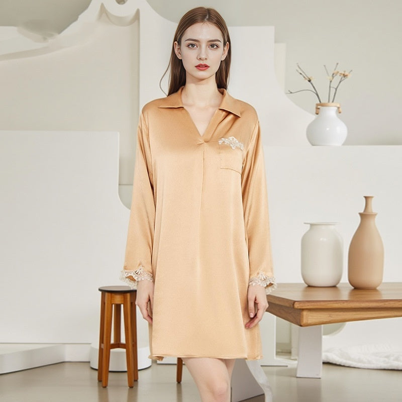 Silk Nightdress Women's Mulberry Silk Loose Home Wear Thin Shirt Dress - Enfance-Heureuse