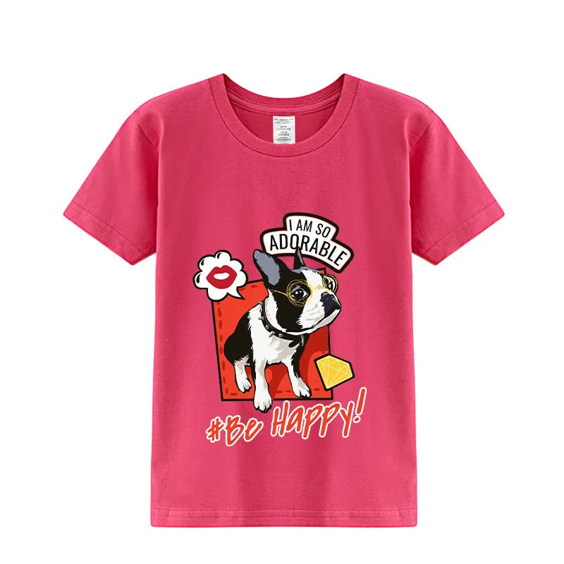 Summer Cute French Bulldog Print Half-sleeve Bottoming Shirt - Enfance-Heureuse