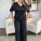 Double Take Full Size V-Neck Tied Side Slit Jumpsuit - Enfance-Heureuse