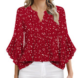Womens Ruffle 3 4 Sleeve Chiffon Blouses Dressy Casual Trendy Shirts V Neck Business Work Top - Enfance-Heureuse