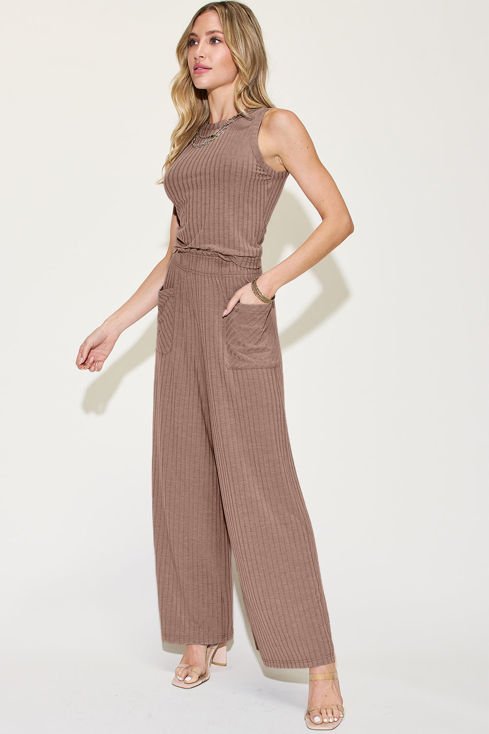 Basic Bae Full Size Ribbed Tank and Wide Leg Pants Set - Enfance-Heureuse