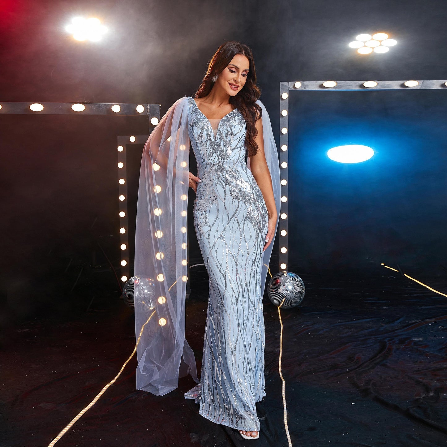 Sequined V-neck Evening Gown - Enfance-Heureuse