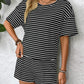 Striped Round Neck Short Sleeve Top and Shorts Set - Enfance-Heureuse