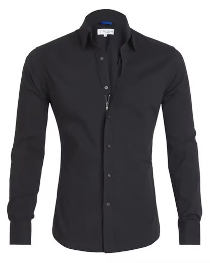 Long Sleeve Zipper Shirt With Button Design Fashion Lapel Tops For Mens Clothing - Enfance-Heureuse