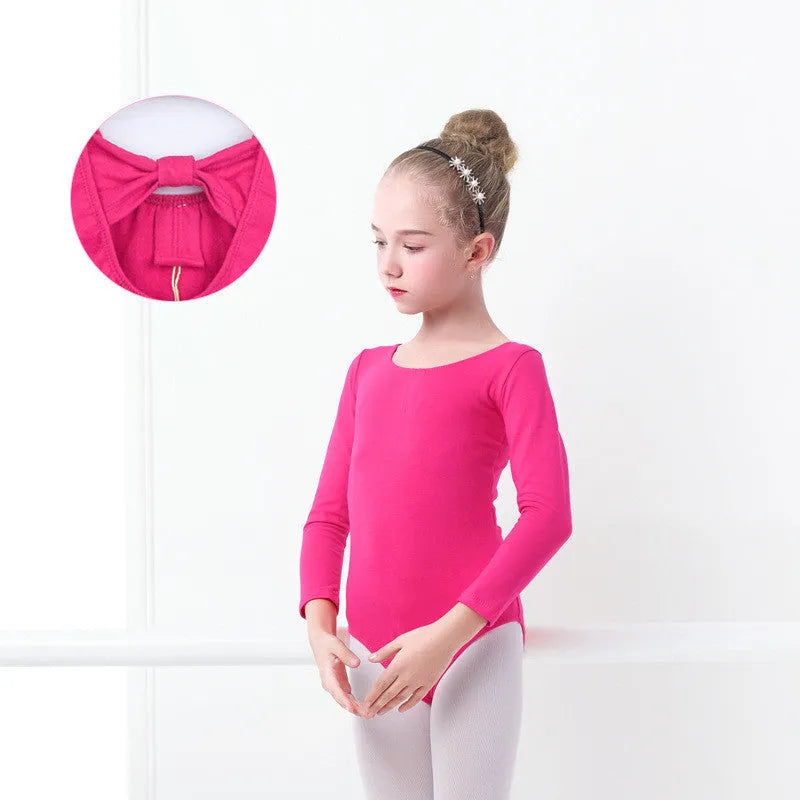 Girls' Solid Color One-piece Long-sleeved Dance Costume - Enfance-Heureuse