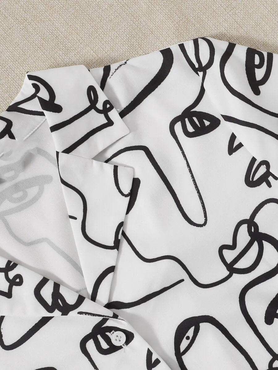 Chemise mi-longueur à revers imprimé simple boutonnage - Enfance-Heureuse