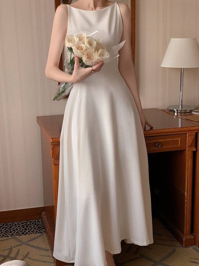 Off-shoulder Sleeveless Waist Slimming Dress - Enfance-Heureuse