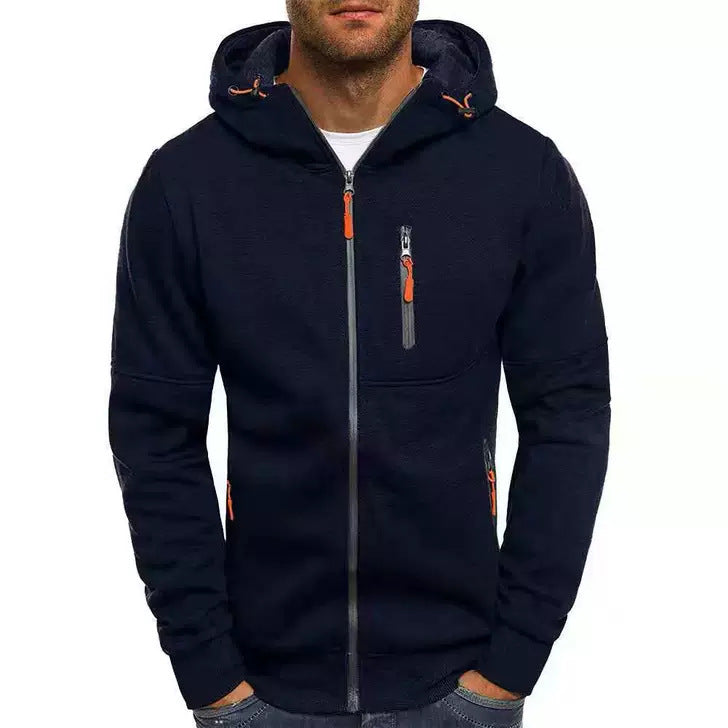 Men's Casual Zipper Hooded Sweater Solid Color Sports Fitness Jackets Cardigan - Enfance-Heureuse