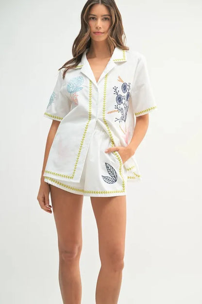MABLE Embroidered Button Down Shirt and Shorts Set - Enfance-Heureuse