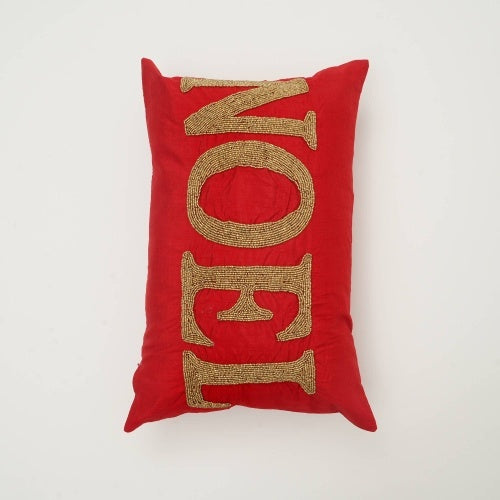 Handcrafted Red Noel Beadwork Lumber Pillow Perfect For The Season - Enfance-Heureuse