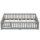 Full Size Bed Floor Bed With Safety Guardrails And Door For Kids, Gray - Enfance-Heureuse