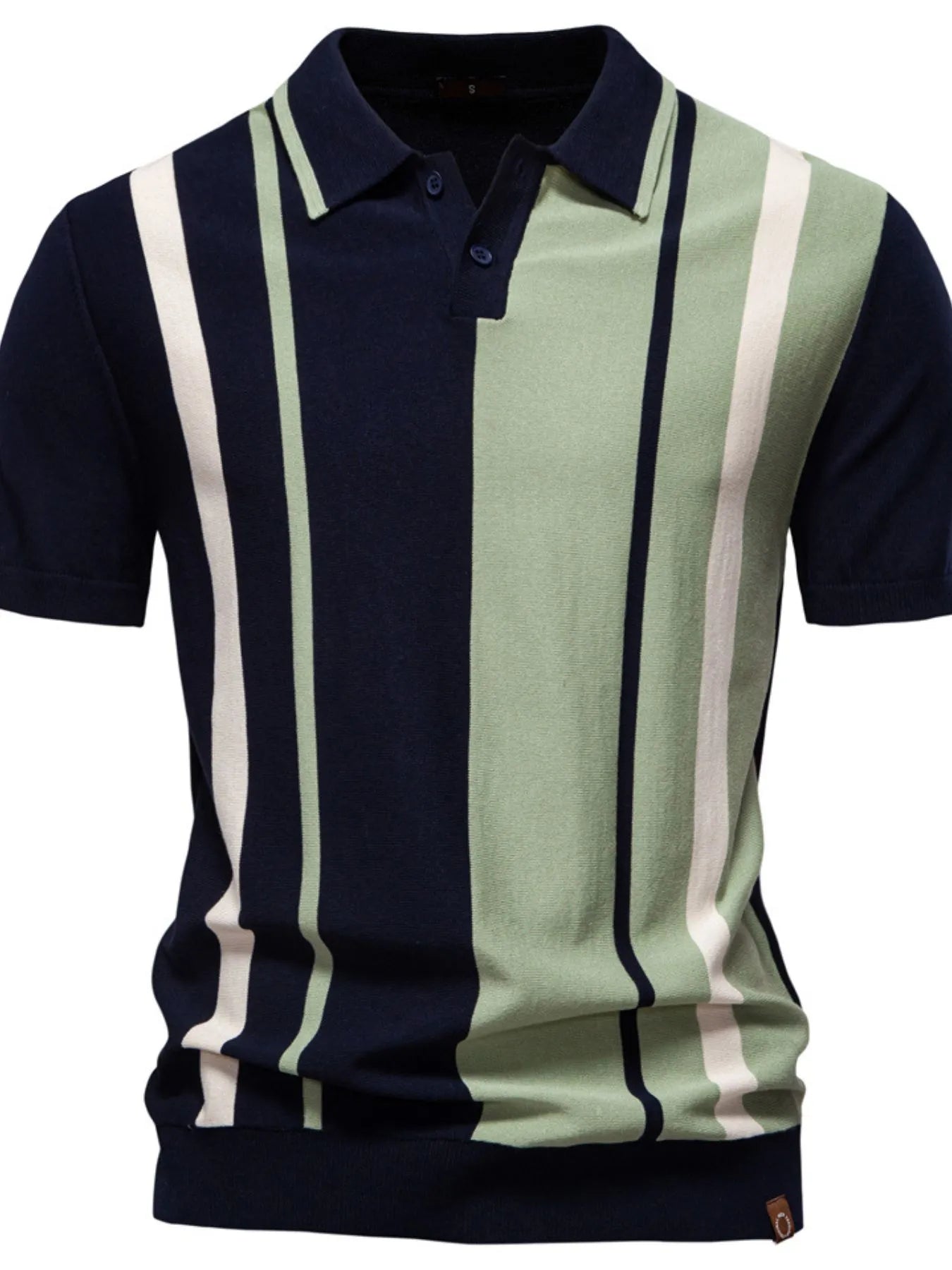 Men's Color Block Striped Knit Polo Shirt - Enfance-Heureuse